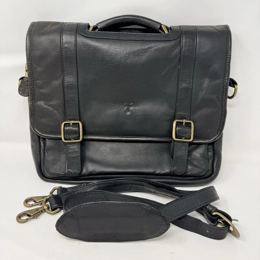 Frye Logan Black Leather Top Handle Briefcase Flap Messenger Laptop Bag Men's